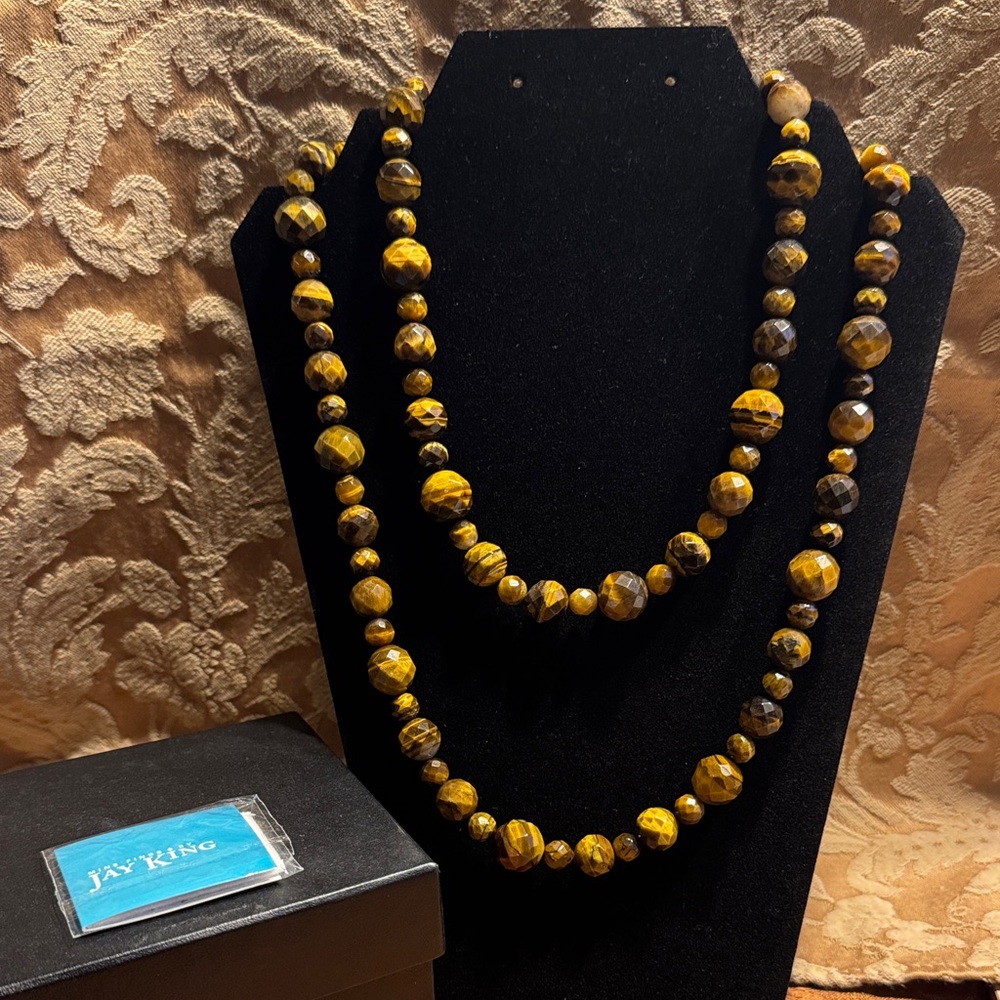 Jay King Tiger’s Eye Gemstone Necklace • 40” Faceted Endless Strand